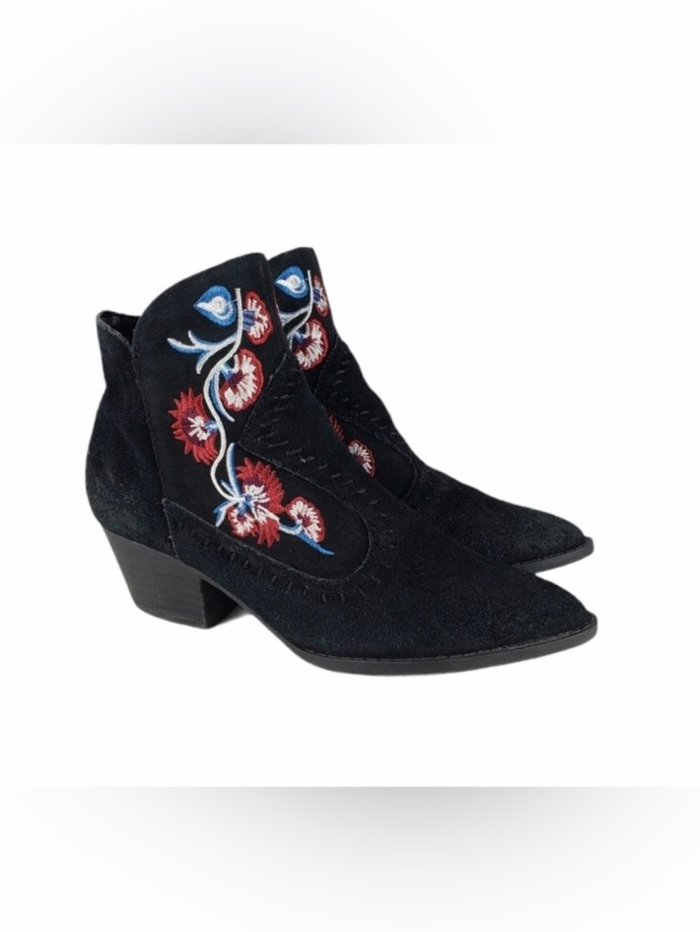Carlos Santana Black Suede Ankle Boots Floral Embroidery  Size 8.5